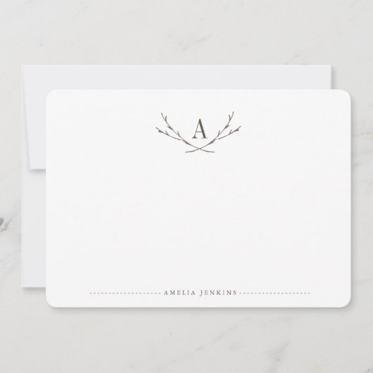 Elegant Forest Monogram Stationery Flat Kaarten Notitiekaartje (Voorkant)