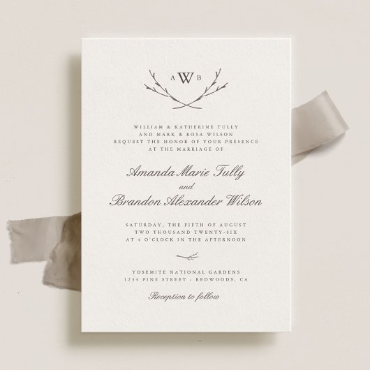 Elegant Forest Monogram Wedding Invites Kaart