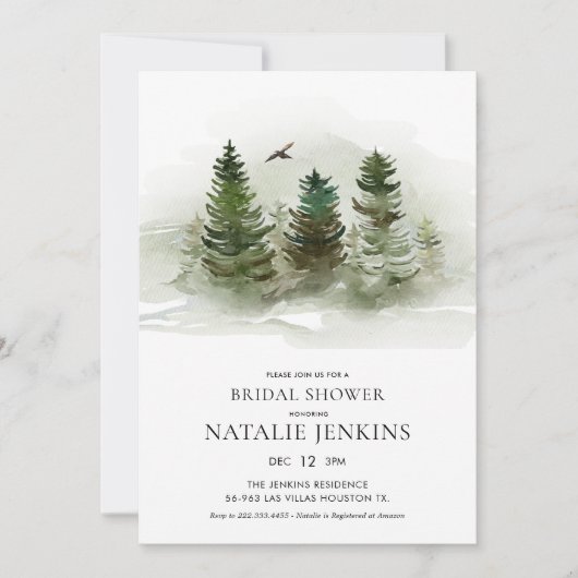 Elegant Forest Pine Tree Bridal Shower-uitnodiging Kaart (Voorkant)