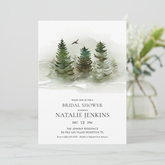 Elegant Forest Pine Tree Bridal Shower-uitnodiging Kaart (Staand voorkant)