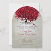 Elegant Forest Red Heart Leaf Tree Wedding Invite Kaart (Voorkant)