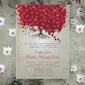 Elegant Forest Red Heart Leaf Tree Wedding Invite Kaart