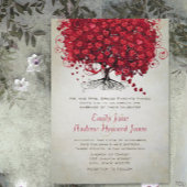 Elegant Forest Red Heart Leaf Tree Wedding Invite Kaart