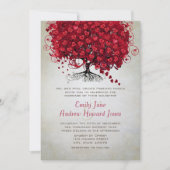 Elegant Forest Red Heart Leaf Tree Wedding Invite Kaart (Voorkant)