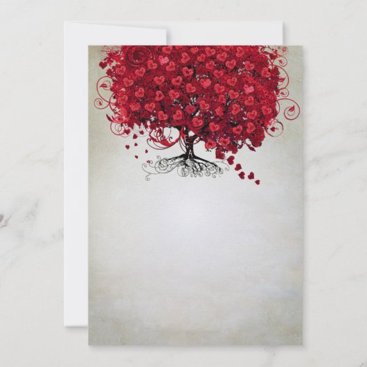 Elegant Forest Red Heart Leaf Tree Wedding Invite Kaart (Achterkant)