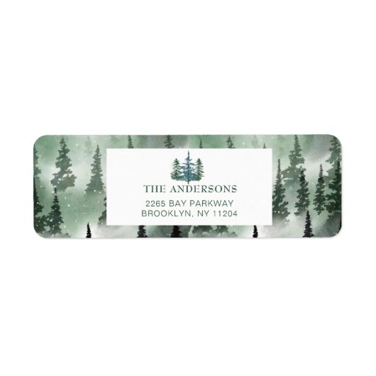 Elegant Forest Tree Christmas Return Address Lab Etiket (Voorkant)