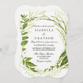 Elegant Forest Wreath Greenery Wedding Invitation Kaart (Voorkant / Achterkant)