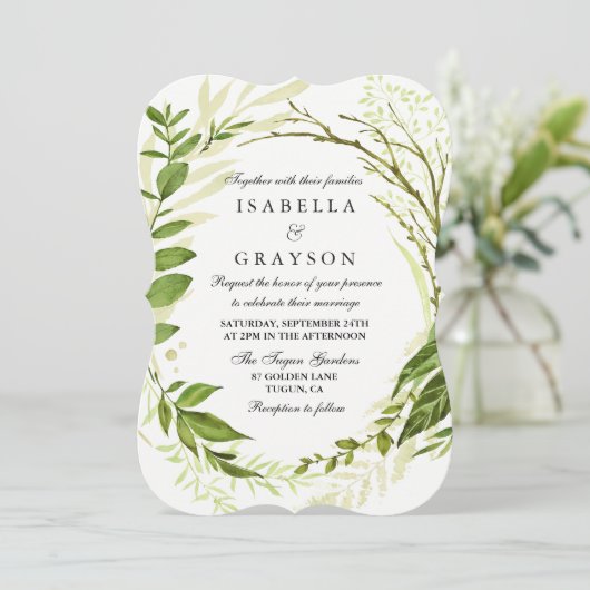 Elegant Forest Wreath Greenery Wedding Invitation Kaart (Staand voorkant)