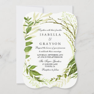Elegant Forest Wreath Greenery Wedding Invitation Kaart