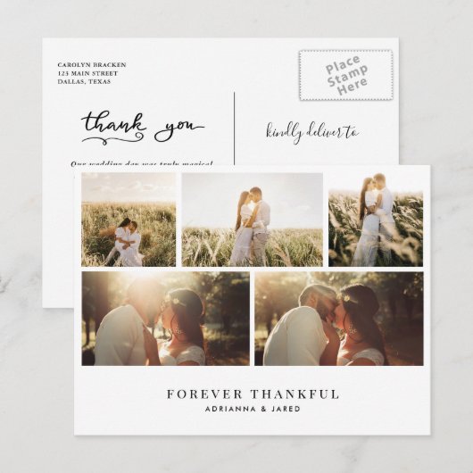Elegant Forever Dankbaar Eenvoudige Trouwfoto Briefkaart (Voorkant / Achterkant)