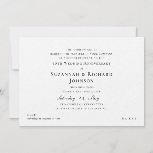 Elegant Formal 50th Wedding Jubileum Donkergrijs Kaart (Voorkant)