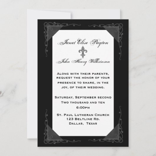 Elegant Formal Black and White Wedding Invitation Kaart (Voorkant)