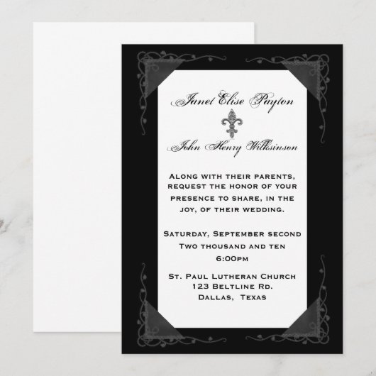 Elegant Formal Black and White Wedding Invitation Kaart (Voorkant / Achterkant)