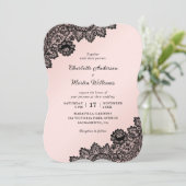 Elegant Formal Black en Pink Floral Wedding Kaart (Staand voorkant)