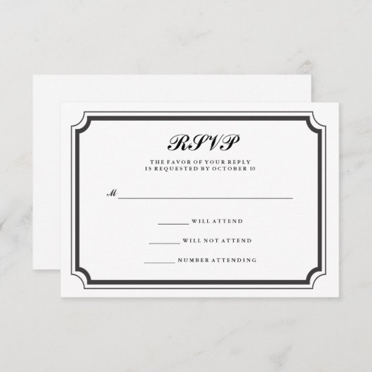 Elegant Formal Black en White RSVP (Voorkant / Achterkant)