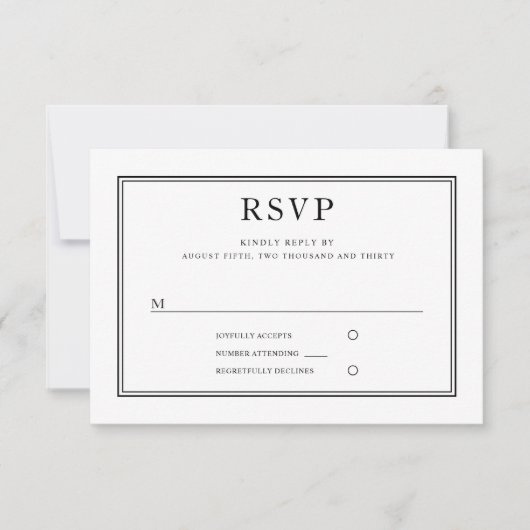 Elegant Formal Black White Wedding RSVP (Voorkant)