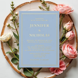 Elegant Formal Blue Wedding Gold Folie Uitnodiging