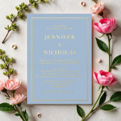 Elegant Formal Blue Wedding Gold Folie Uitnodiging