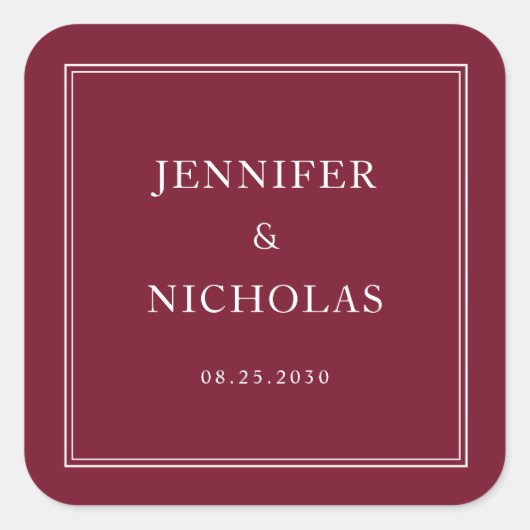 Elegant Formal Burgundy Wedding Vierkante Sticker (Voorkant)