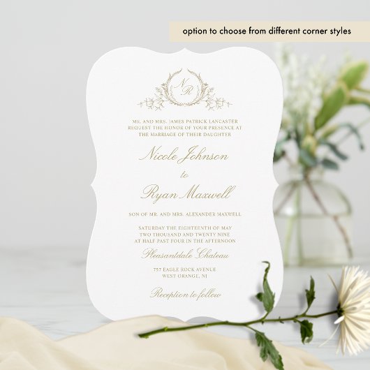 Elegant Formal Champagne Monogram Wedding Kaart
