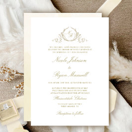 Elegant Formal Champagne Monogram Wedding Kaart