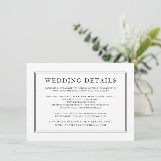 Elegant Formal Classic Black White Weddenschap - G Informatiekaartje (Staand voorkant)