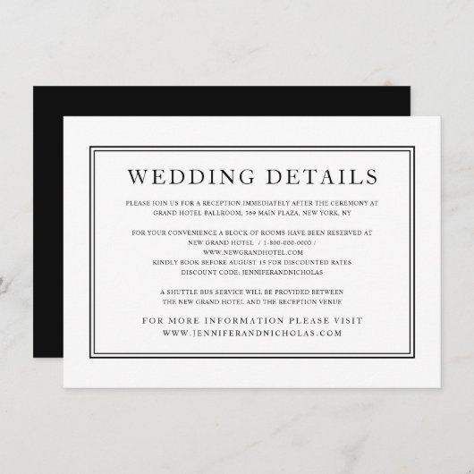 Elegant Formal Classic Black White Weddenschap - G Informatiekaartje (Voorkant / Achterkant)