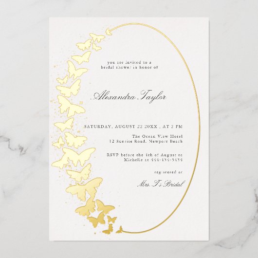 Elegant Formal Classic Butterfly Boho Lijst Bridal Folie Uitnodiging (Voorkant)