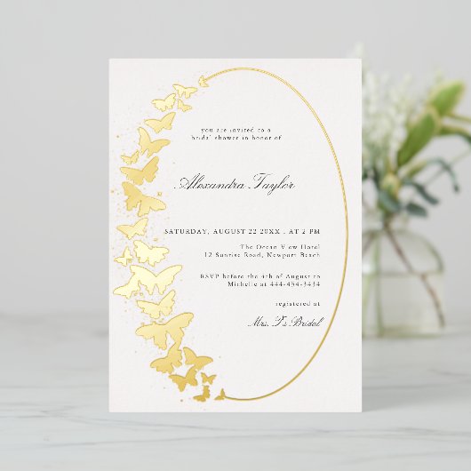 Elegant Formal Classic Butterfly Boho Lijst Bridal Folie Uitnodiging (Staand Voorkant)