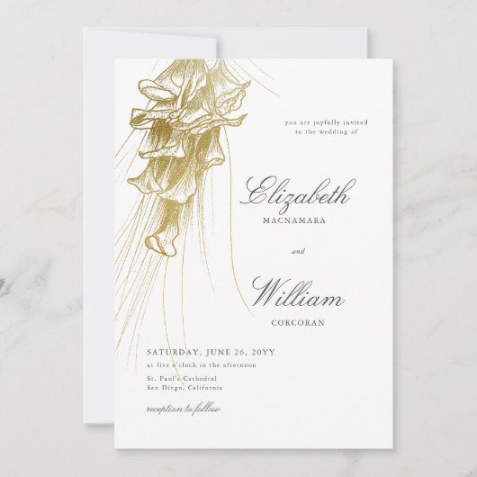 Elegant Formal Classic Gold Calla Lily BW Wedding Kaart (Voorkant)