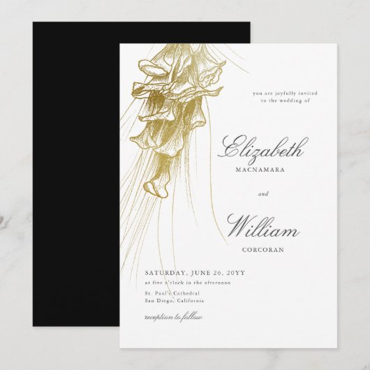 Elegant Formal Classic Gold Calla Lily BW Wedding Kaart (Voorkant / Achterkant)