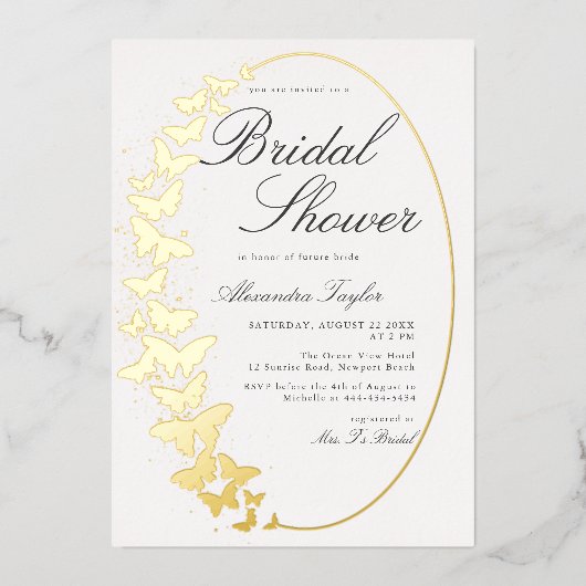 Elegant Formal Classic Gouden Vlinder Lijst Bruid Folie Uitnodiging (Voorkant)