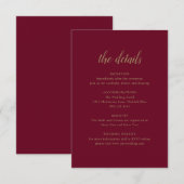 Elegant Formal Details Gold Burgundy Wedding Informatiekaartje (Voorkant / Achterkant)