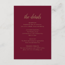 Elegant Formal Details Gold Burgundy Wedding Informatiekaartje