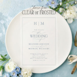 Elegant Formal Dusty Blue Calligraphy Wedding Acryl Uitnodigingen