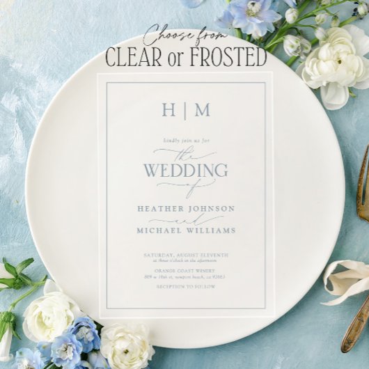 Elegant Formal Dusty Blue Calligraphy Wedding Acryl Uitnodigingen