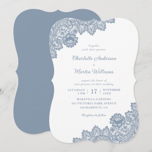 Elegant Formal Dusty Blue Floral Wedding Kaart (Voorkant / Achterkant)