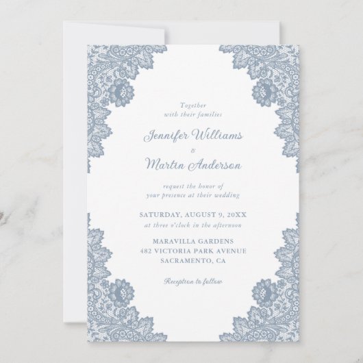 Elegant Formal Dusty Blue Floral Wedding Kaart (Voorkant)