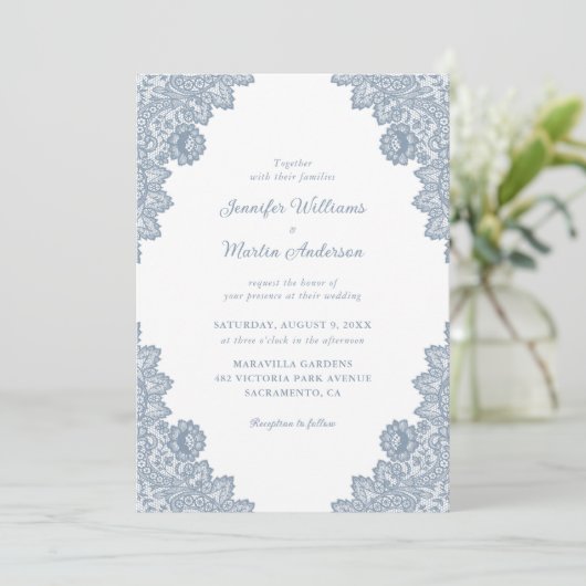 Elegant Formal Dusty Blue Floral Wedding Kaart (Staand voorkant)