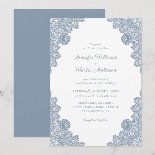 Elegant Formal Dusty Blue Floral Wedding Kaart (Voorkant / Achterkant)