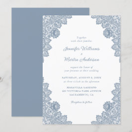 Elegant Formal Dusty Blue Floral Wedding Kaart