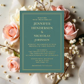 Elegant Formal Emerald Green Wedding Gold Folie Uitnodiging