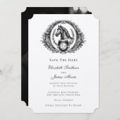 Elegant Formal Equestrian Monogram Crest Foto Save The Date (Voorkant / Achterkant)