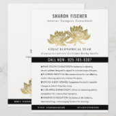 Elegant Formal Faux Gold Lotus Floral Business Kaart (Voorkant / Achterkant)