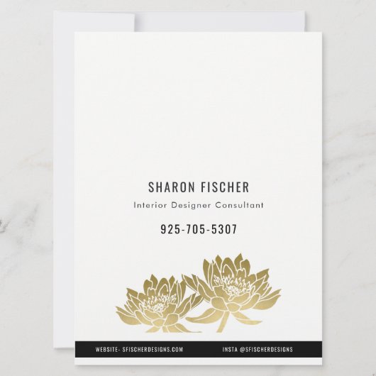 Elegant Formal Faux Gold Lotus Floral Business Kaart (Achterkant)