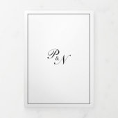 Elegant Formal Foto Black Monogram Weddenschap Drieluik Uitnodiging (Cover)