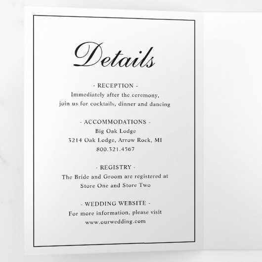 Elegant Formal Foto Black Monogram Weddenschap Drieluik Uitnodiging (Binnenzijde eerst)