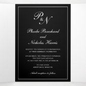 Elegant Formal Foto Black Monogram Weddenschap Drieluik Uitnodiging (Binnenkant midden)