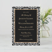 Elegant Formal Gold Black White Damask Wedding Kaart (Staand voorkant)