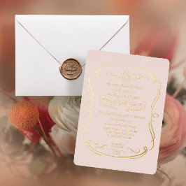 Elegant Formal Gold Blush Scrolls Weddenschap Folie Uitnodiging